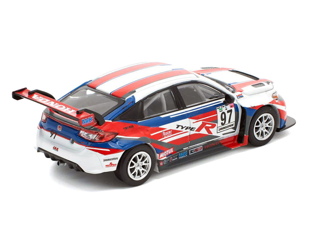 Honda Civic Type R TCR #97 'M&K Racing' White with Blue and Red Graphics 1/64 Diecast Model Car by Pop Race