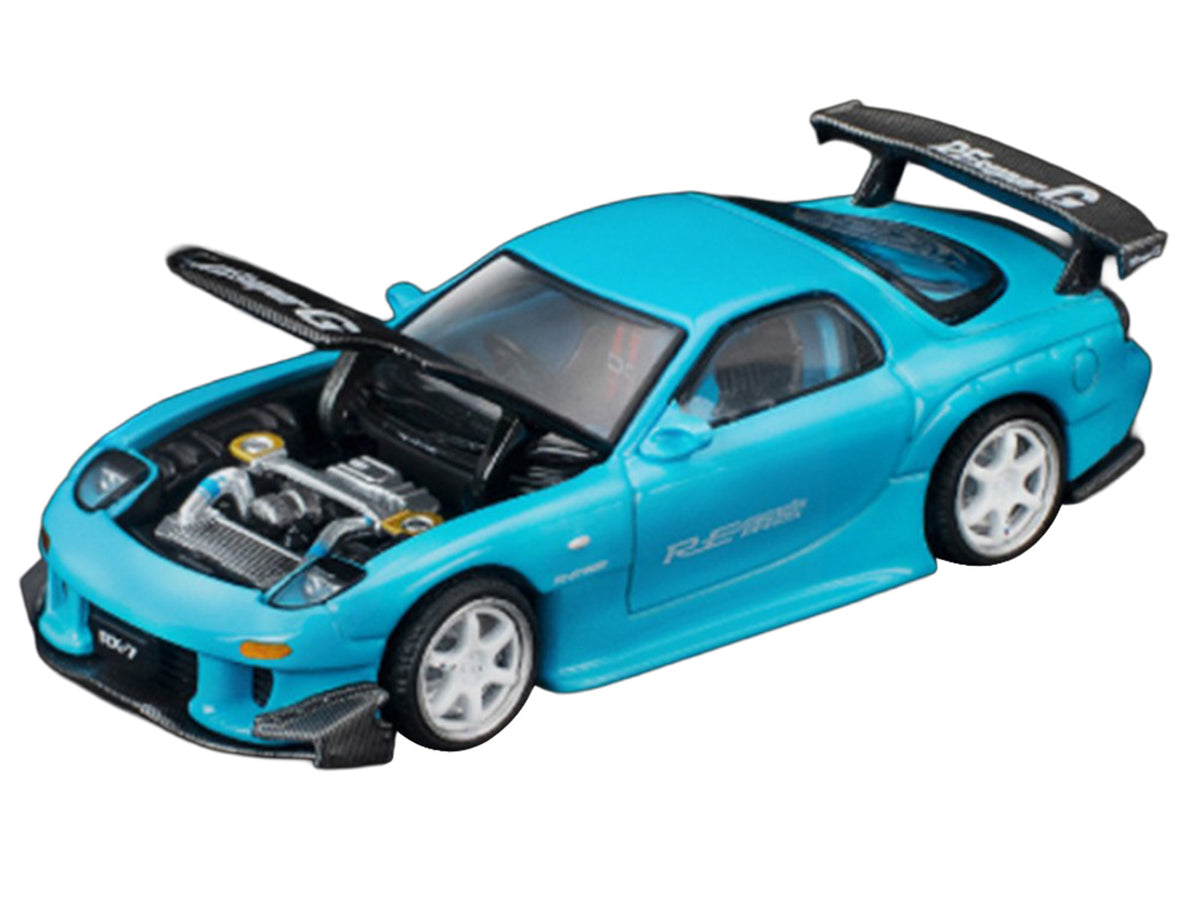 Mazda RX7 (FD3S) RE Amemiya RHD (Right Hand Drive) Light Blue with Carbon Hood 'Tokyo Auto Salon 2026' 1/64 Diecast Model Car by Pop Race