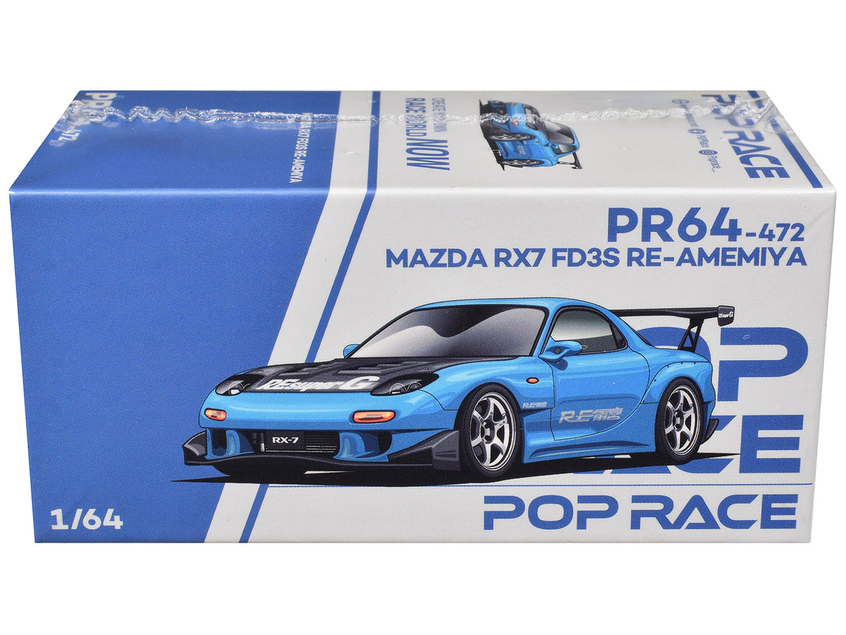 Mazda RX7 (FD3S) RE Amemiya RHD (Right Hand Drive) Light Blue with Carbon Hood 'Tokyo Auto Salon 2026' 1/64 Diecast Model Car by Pop Race