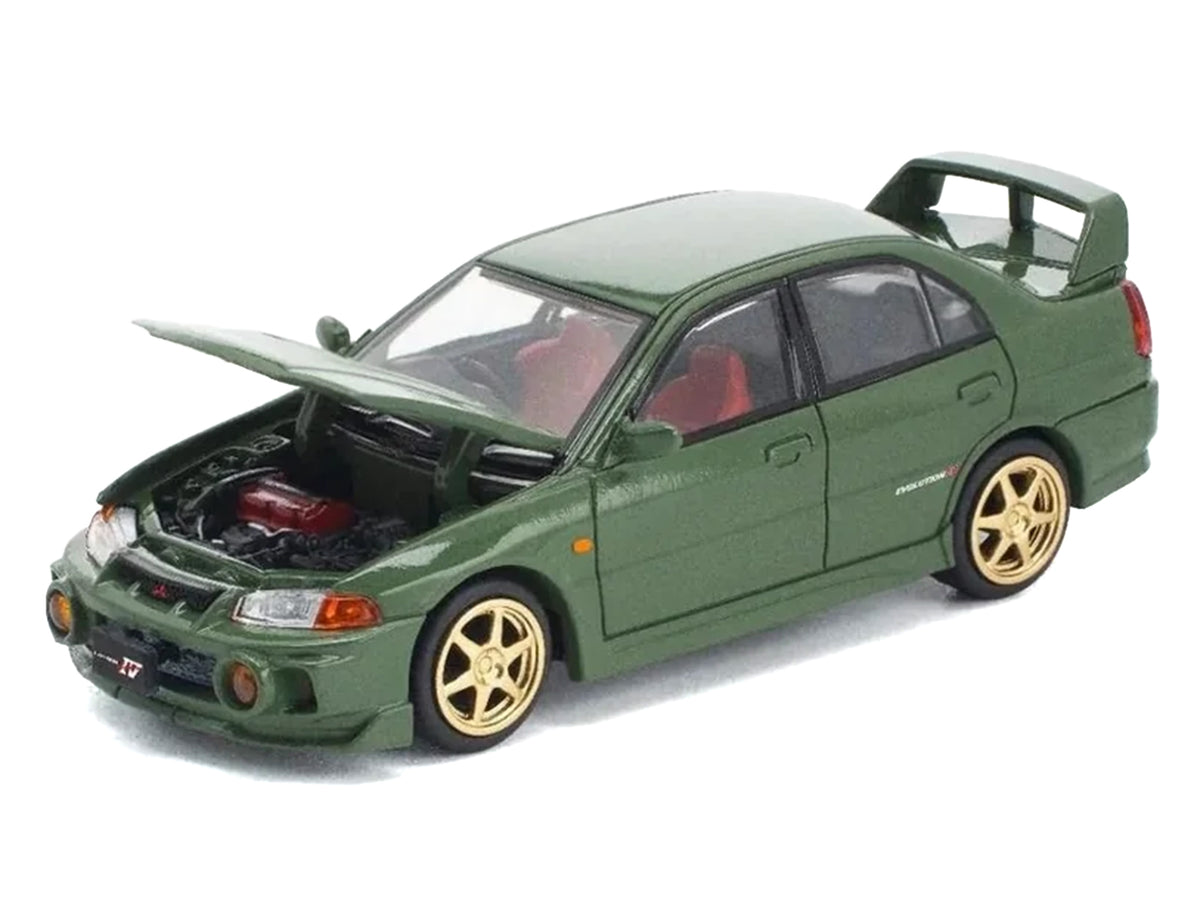 Mitsubishi Lancer Evolution IV RHD (Right Hand Drive) Green with Red Interior and Gold Wheels 'Enigma Exclusive Edition' 1/64 Diecast Model Car by Pop Race
