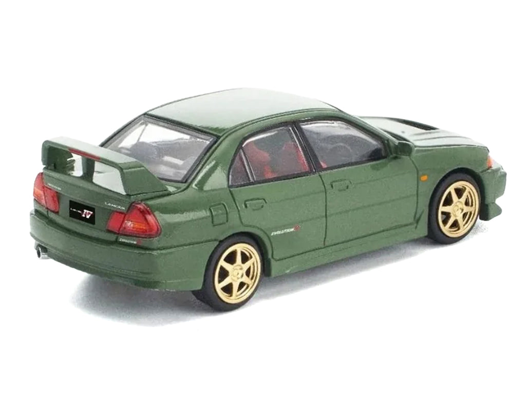 Mitsubishi Lancer Evolution IV RHD (Right Hand Drive) Green with Red Interior and Gold Wheels 'Enigma Exclusive Edition' 1/64 Diecast Model Car by Pop Race