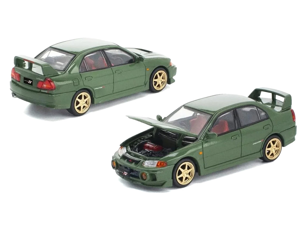 Mitsubishi Lancer Evolution IV RHD (Right Hand Drive) Green with Red Interior and Gold Wheels 'Enigma Exclusive Edition' 1/64 Diecast Model Car by Pop Race