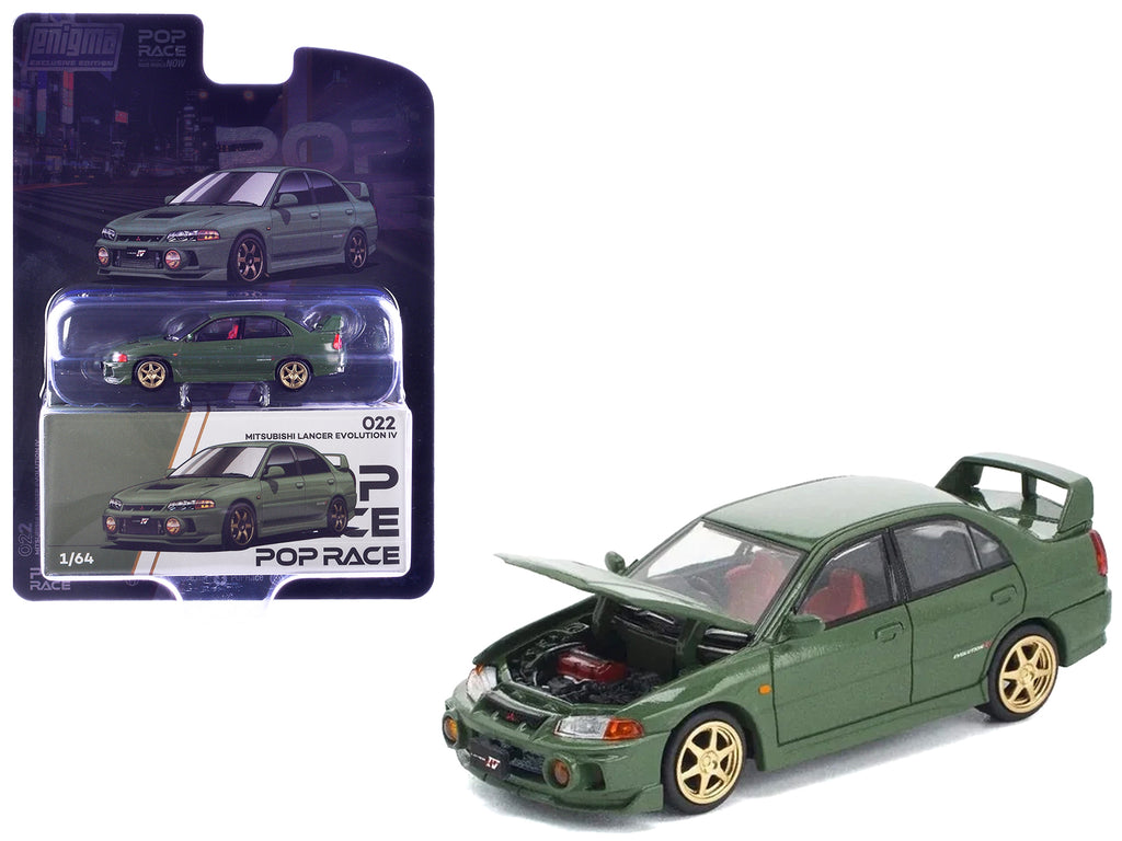 Mitsubishi Lancer Evolution IV RHD (Right Hand Drive) Green with Red Interior and Gold Wheels 'Enigma Exclusive Edition' 1/64 Diecast Model Car by Pop Race
