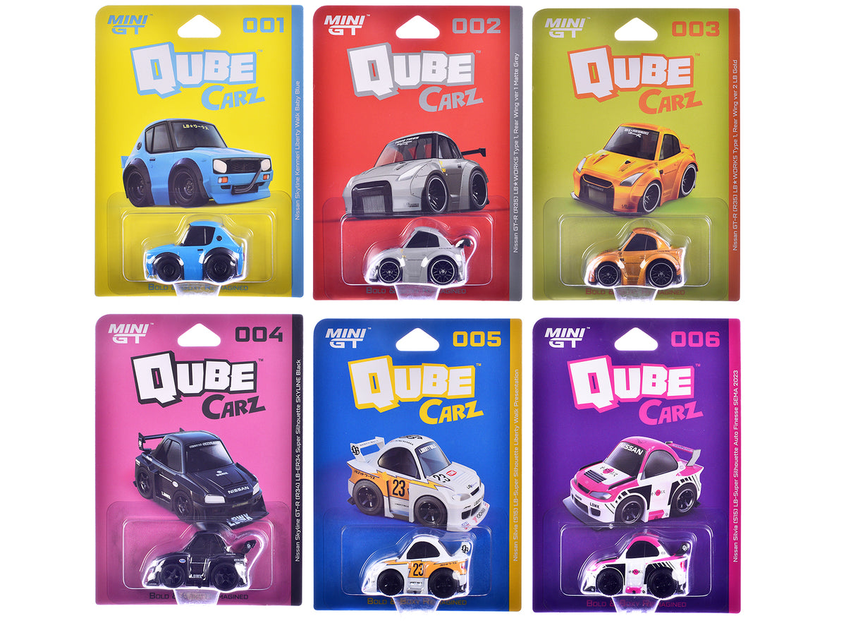 'QubeCarz' Series #1 Set of 6 pieces 1/64 Diecast Model Cars by Mini GT