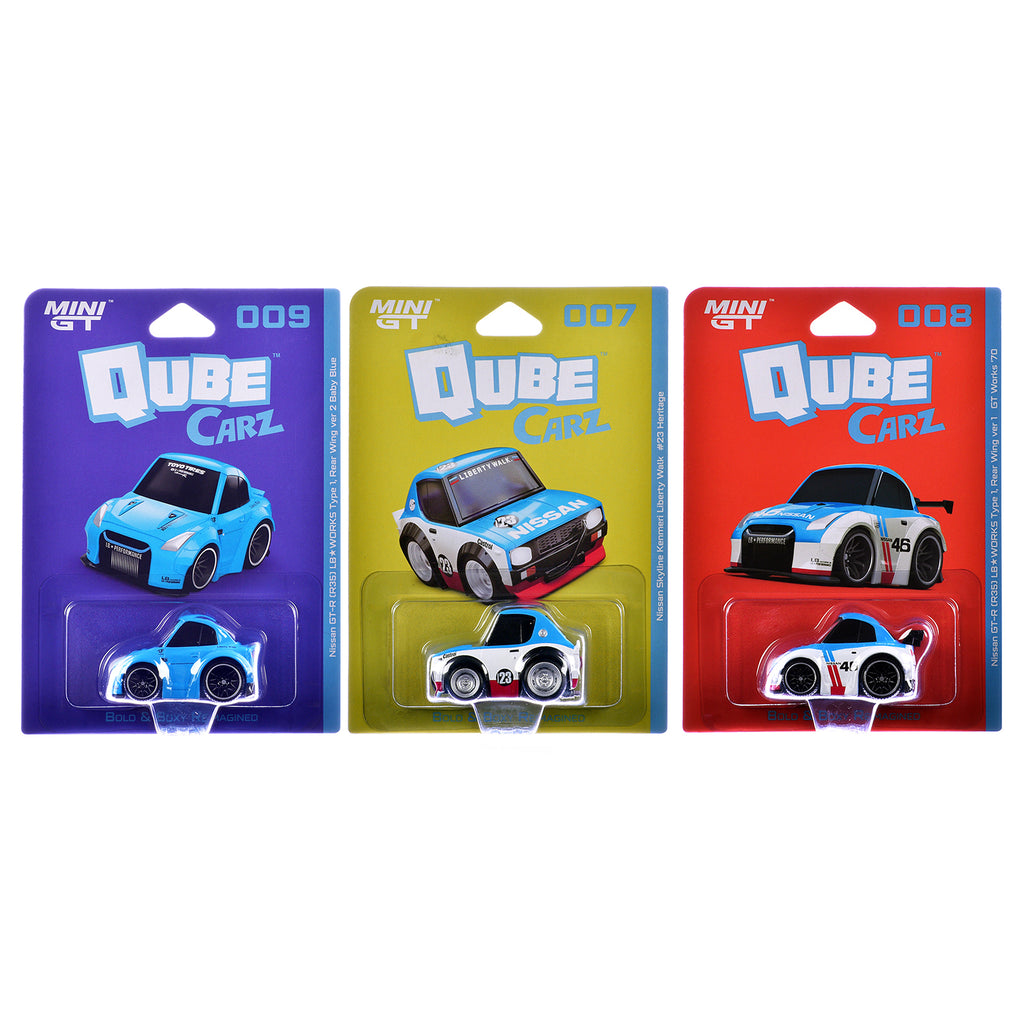 'QubeCarz' Series #2 Set of 3 pieces 1/64 Diecast Model Cars by Mini GT