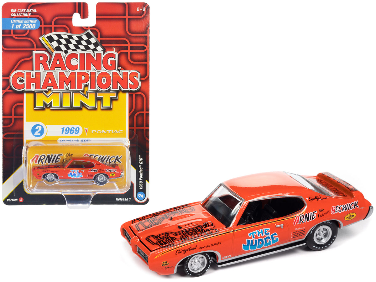 1969 Pontiac GTO Orange with Graphics 'The Judge - Arnie 'The Farmer' Beswick' 'Racing Champions Mint 2023' Release 1 Limited Edition to 2500 pieces Worldwide 1/64 Diecast Model Car by Racing Champions