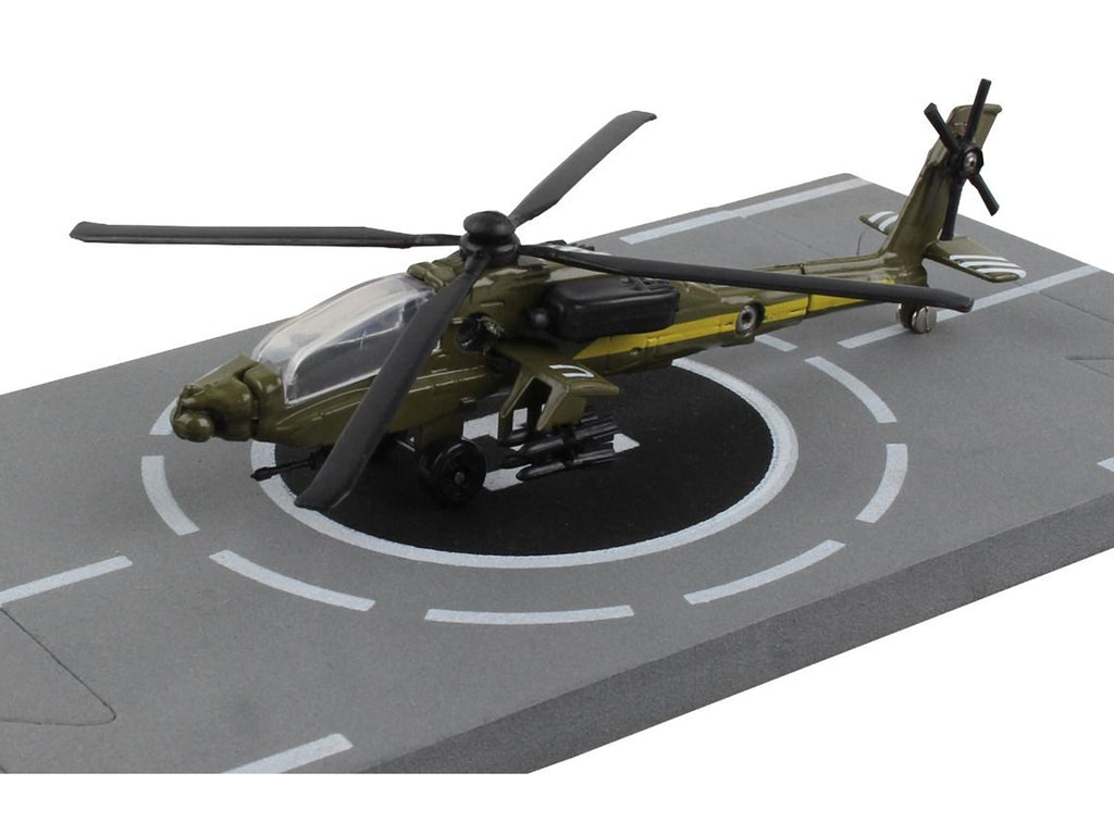 Boeing AH-64 Apache Helicopter Olive Drab 'United States Army' with Runway Section Diecast Model by Runway24