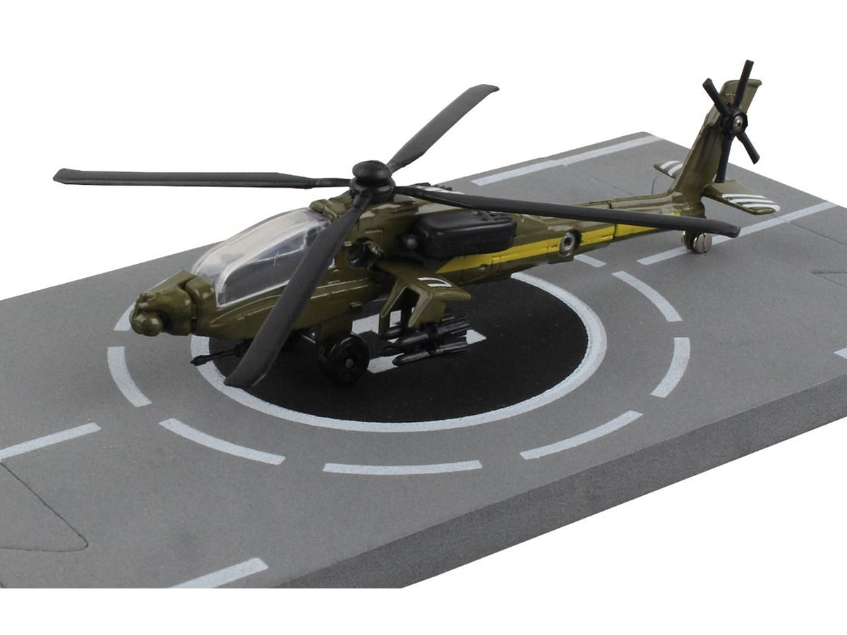 Boeing AH-64 Apache Helicopter Olive Drab 'United States Army' with Runway Section Diecast Model by Runway24