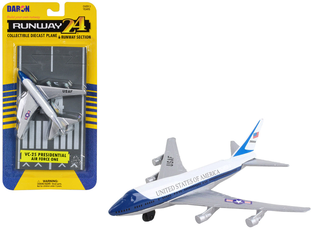 Boeing VC-25 Aircraft White and Blue 'United States Air Force One' with Runway Section Diecast Model Airplane by Runway24