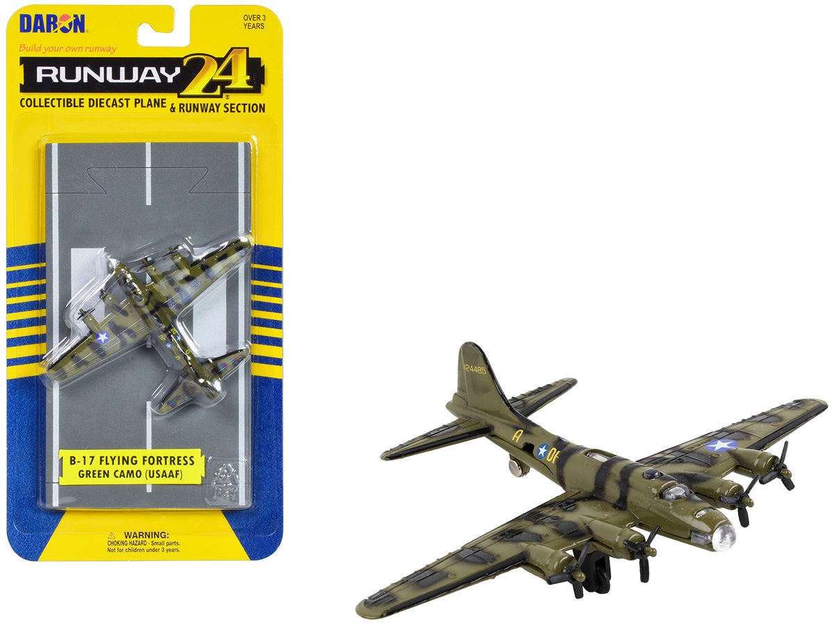 Boeing B-17 Flying Fortress Bomber Aircraft Olive Green Camouflage 'United States Army Air Force' with Runway Section Diecast Model Airplane by Runway24