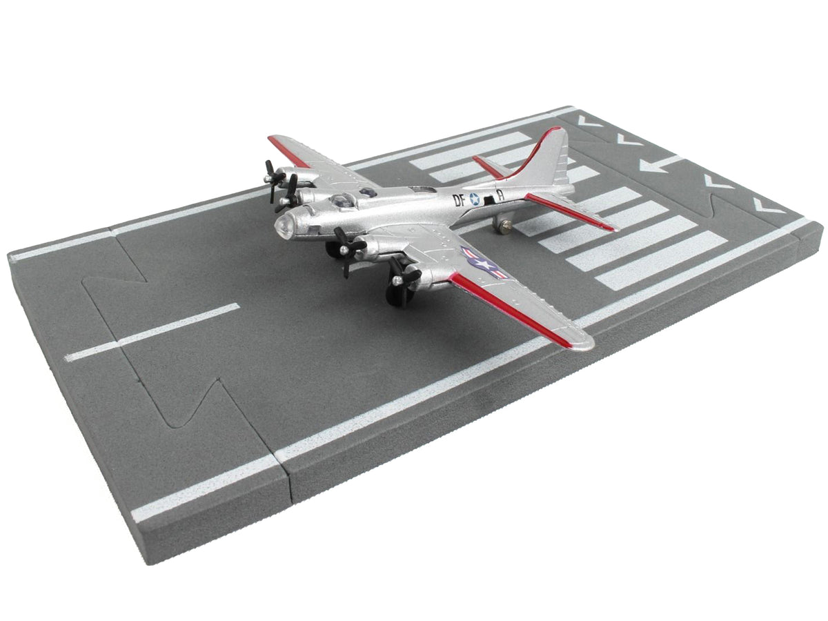 Boeing B-17 Flying Fortress Bomber Aircraft Silver Metallic 'United States Army Air Force' with Runway Section Diecast Model Airplane by Runway24
