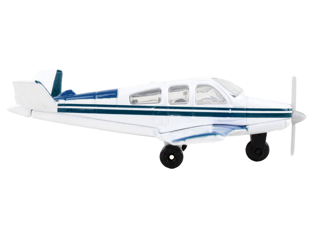 Beechcraft Bonanza Aircraft White with Blue Stripes 'N42997' with Runway Section Diecast Model Airplane by Runway24