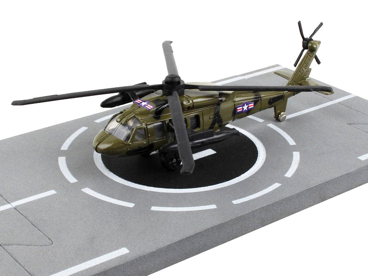 Sikorsky UH-60 Black Hawk Helicopter Olive Drab 'United States Army' with Runway Section Diecast Model by Runway24