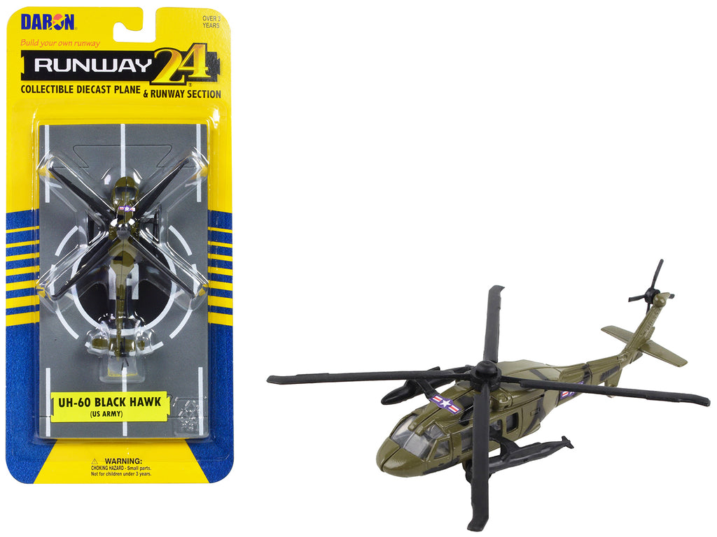 Sikorsky UH-60 Black Hawk Helicopter Olive Drab 'United States Army' with Runway Section Diecast Model by Runway24