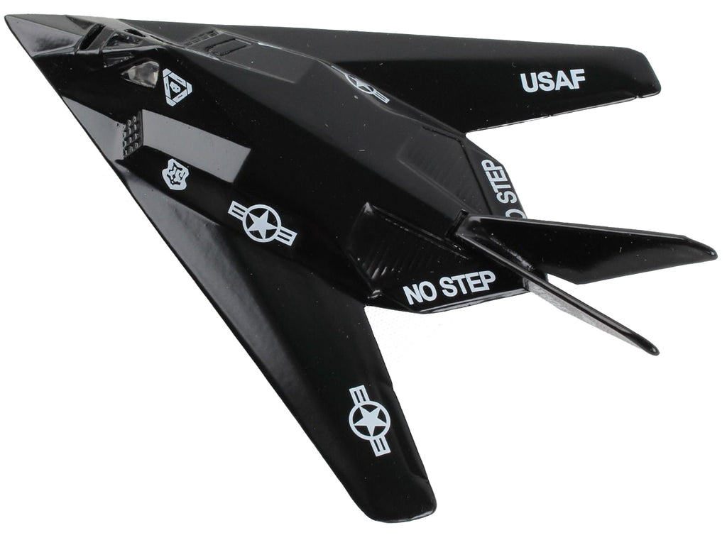 Lockheed F-117 Nighthawk Stealth Aircraft Black 'United States Air Force' with Runway Section Diecast Model Airplane by Runway24