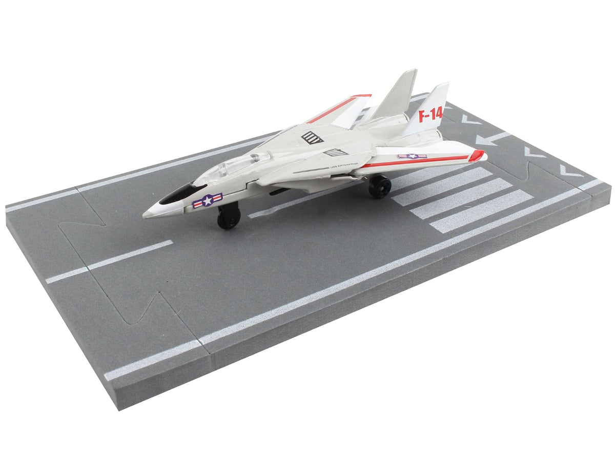 Grumman F-14 Tomcat Fighter Aircraft Gray with Red Stripes 'United States Navy Test Aircraft' with Runway Section Diecast Model Airplane by Runway24
