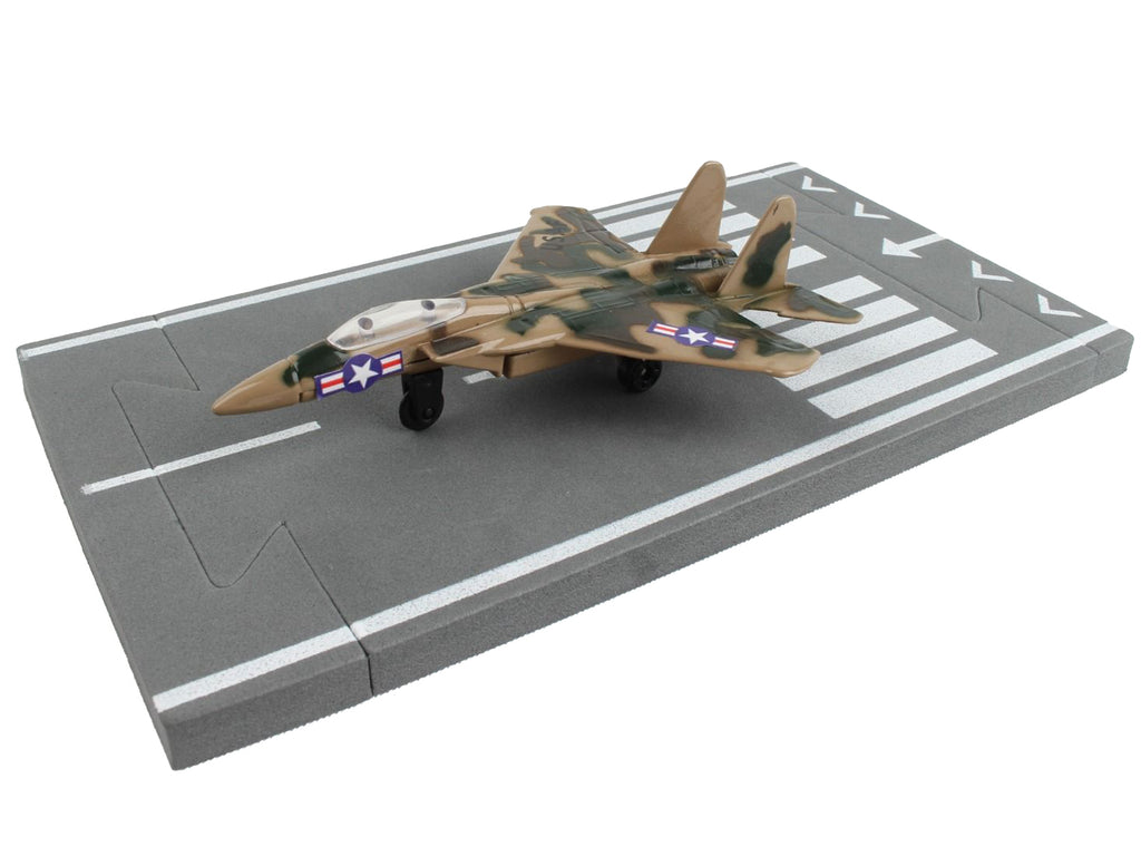 McDonnell Douglas F-15 Eagle Fighter Aircraft Desert Camouflage 'United States Air Force' with Runway Section Diecast Model Airplane by Runway24
