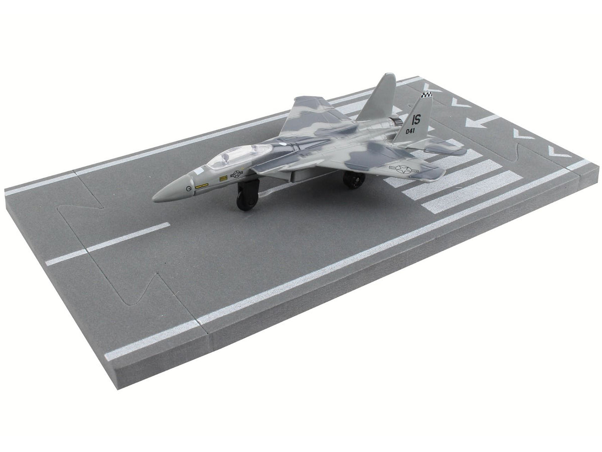 McDonnell Douglas F-15 Eagle Fighter Aircraft Gray Camouflage 'United States Air Force' with Runway Section Diecast Model Airplane by Runway24