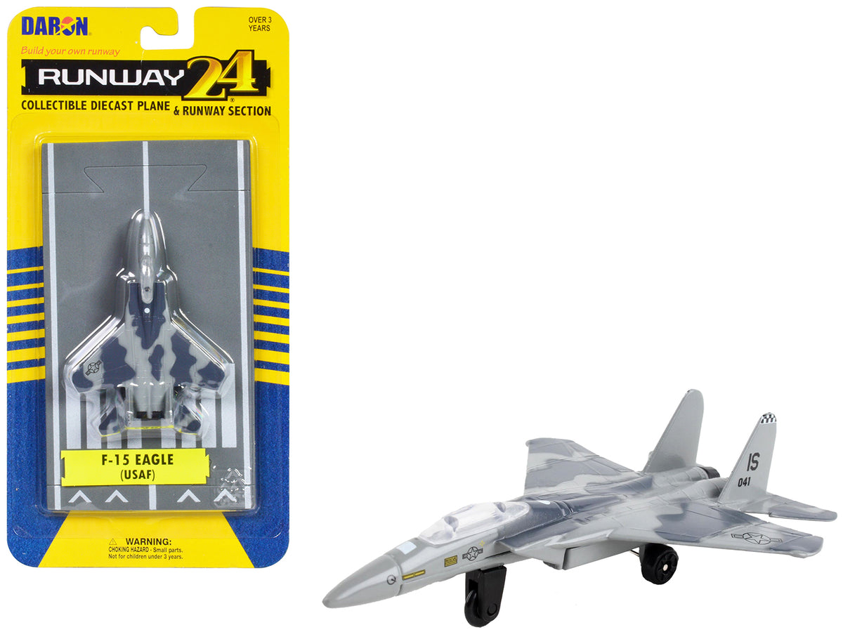McDonnell Douglas F-15 Eagle Fighter Aircraft Gray Camouflage 'United States Air Force' with Runway Section Diecast Model Airplane by Runway24
