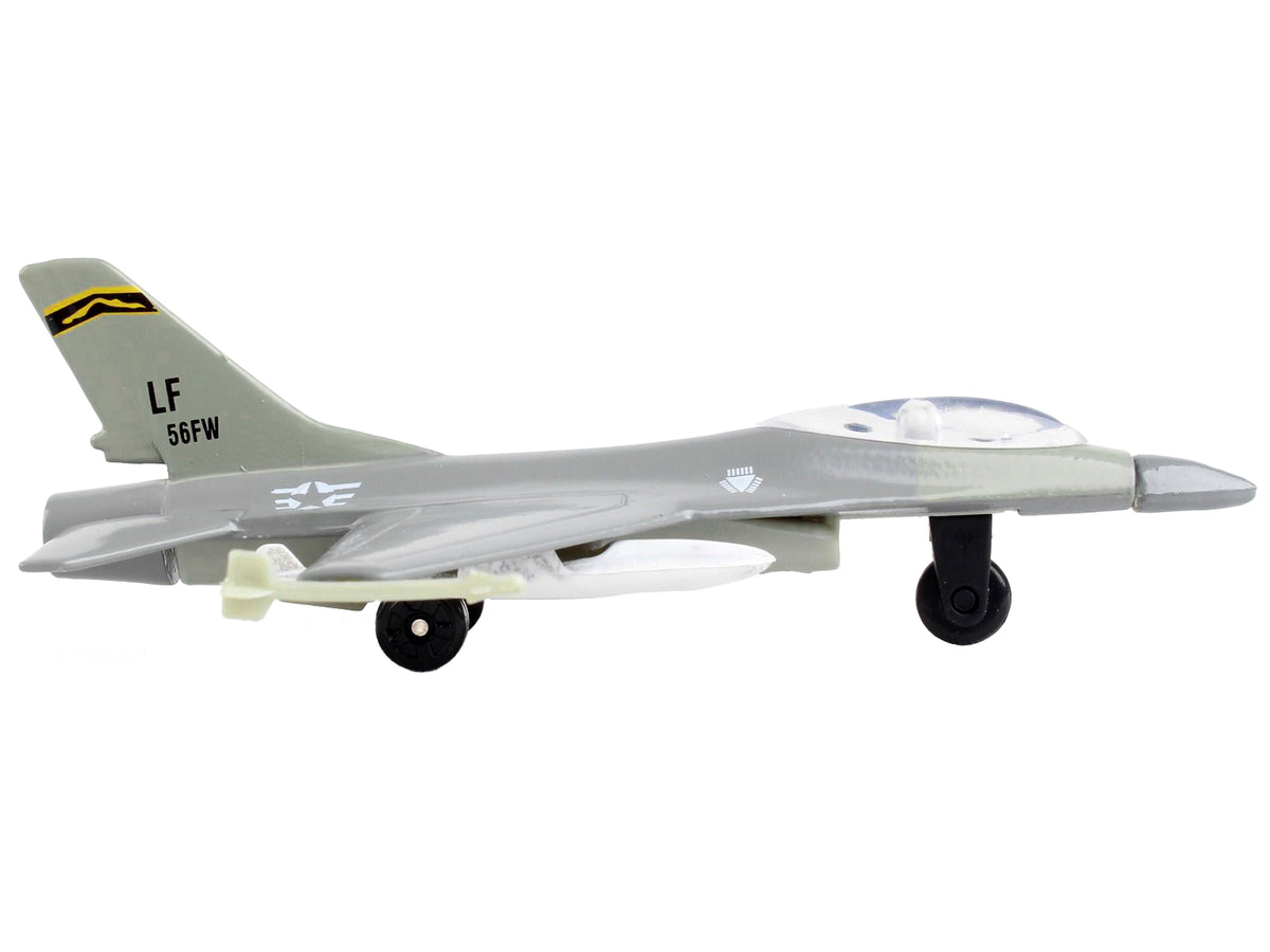 General Dynamics F-16 Fighting Falcon Fighter Aircraft Gray 'United States Air Force' with Runway Section Diecast Model Airplane by Runway24