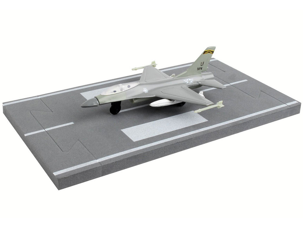 General Dynamics F-16 Fighting Falcon Fighter Aircraft Gray 'United States Air Force' with Runway Section Diecast Model Airplane by Runway24