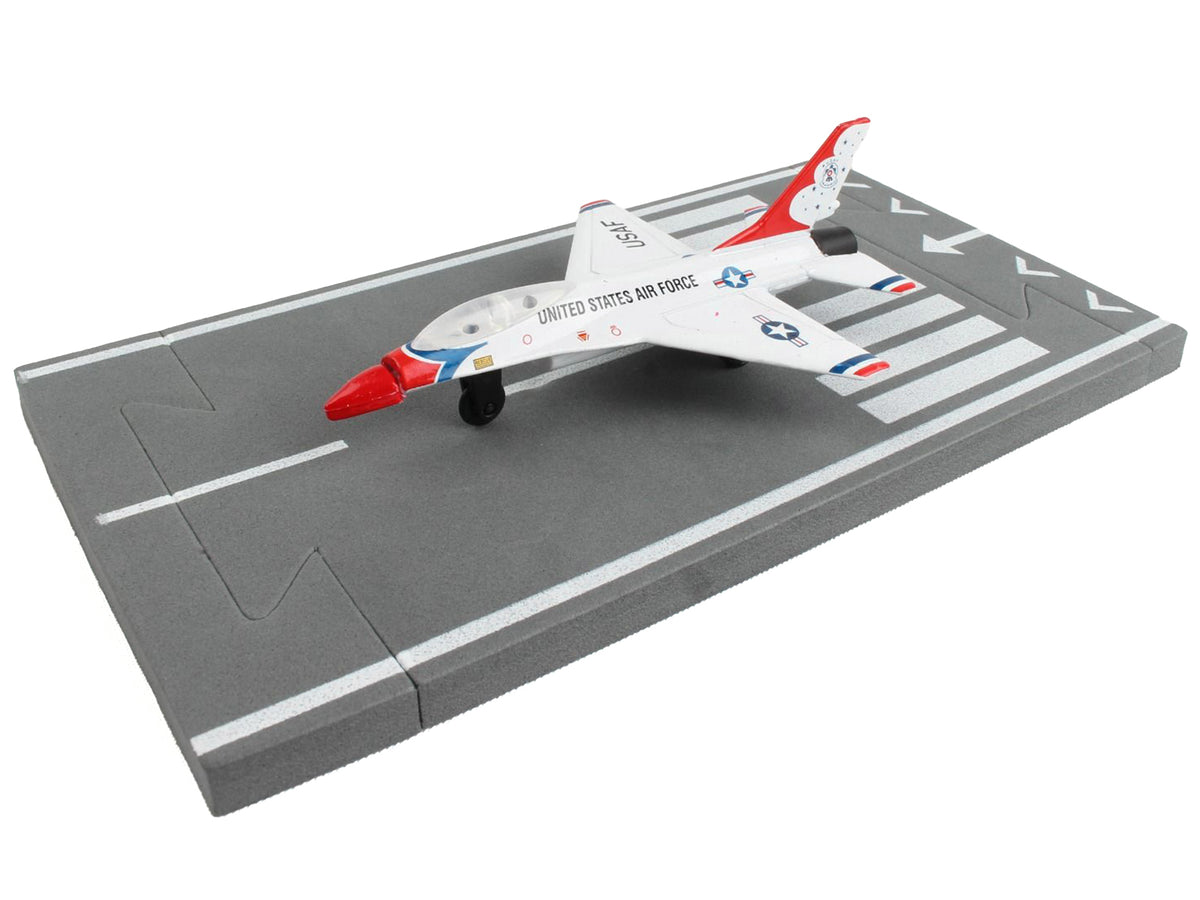 General Dynamics F-16 Fighting Falcon Fighter Aircraft White 'United States Air Force Thunderbirds' with Runway Section Diecast Model Airplane by Runway24