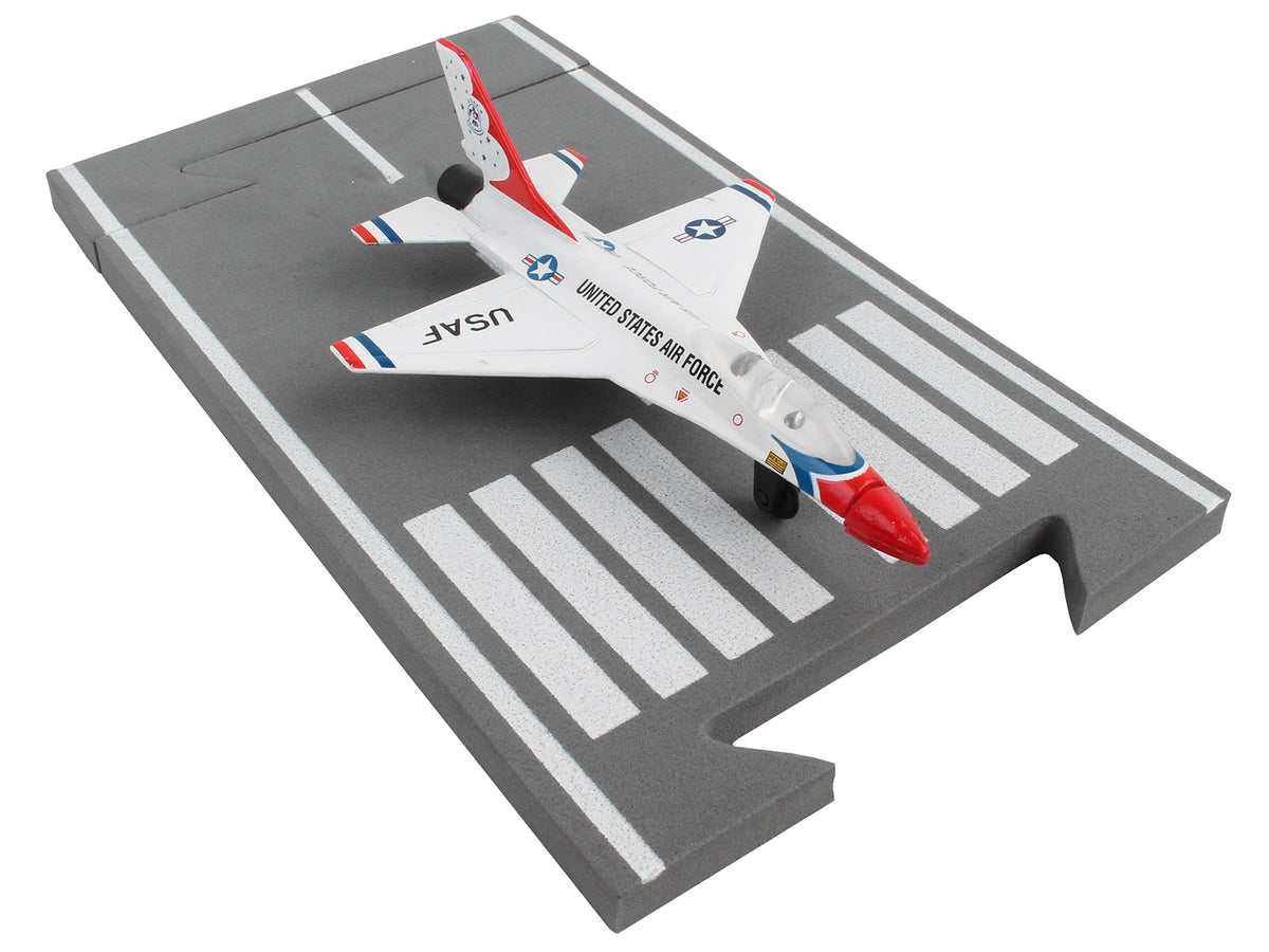 General Dynamics F-16 Fighting Falcon Fighter Aircraft White 'United States Air Force Thunderbirds' with Runway Section Diecast Model Airplane by Runway24