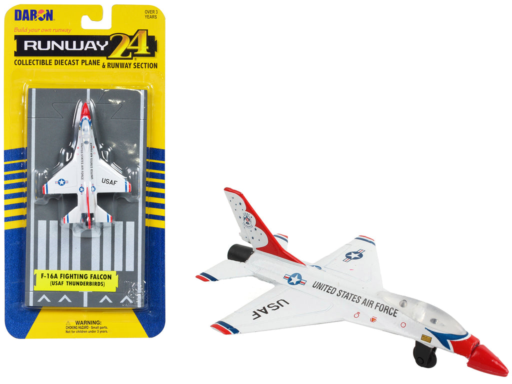 General Dynamics F-16 Fighting Falcon Fighter Aircraft White 'United States Air Force Thunderbirds' with Runway Section Diecast Model Airplane by Runway24