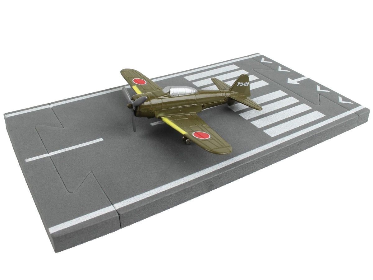 Mitsubishi A6M Zero Fighter Aircraft Green 'Imperial Japanese Navy Air Service' with Runway Section Diecast Model Airplane by Runway24