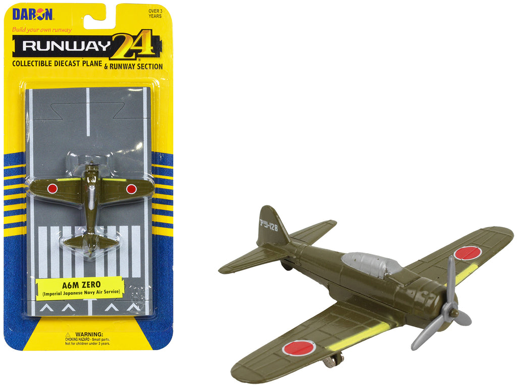 Mitsubishi A6M Zero Fighter Aircraft Green 'Imperial Japanese Navy Air Service' with Runway Section Diecast Model Airplane by Runway24