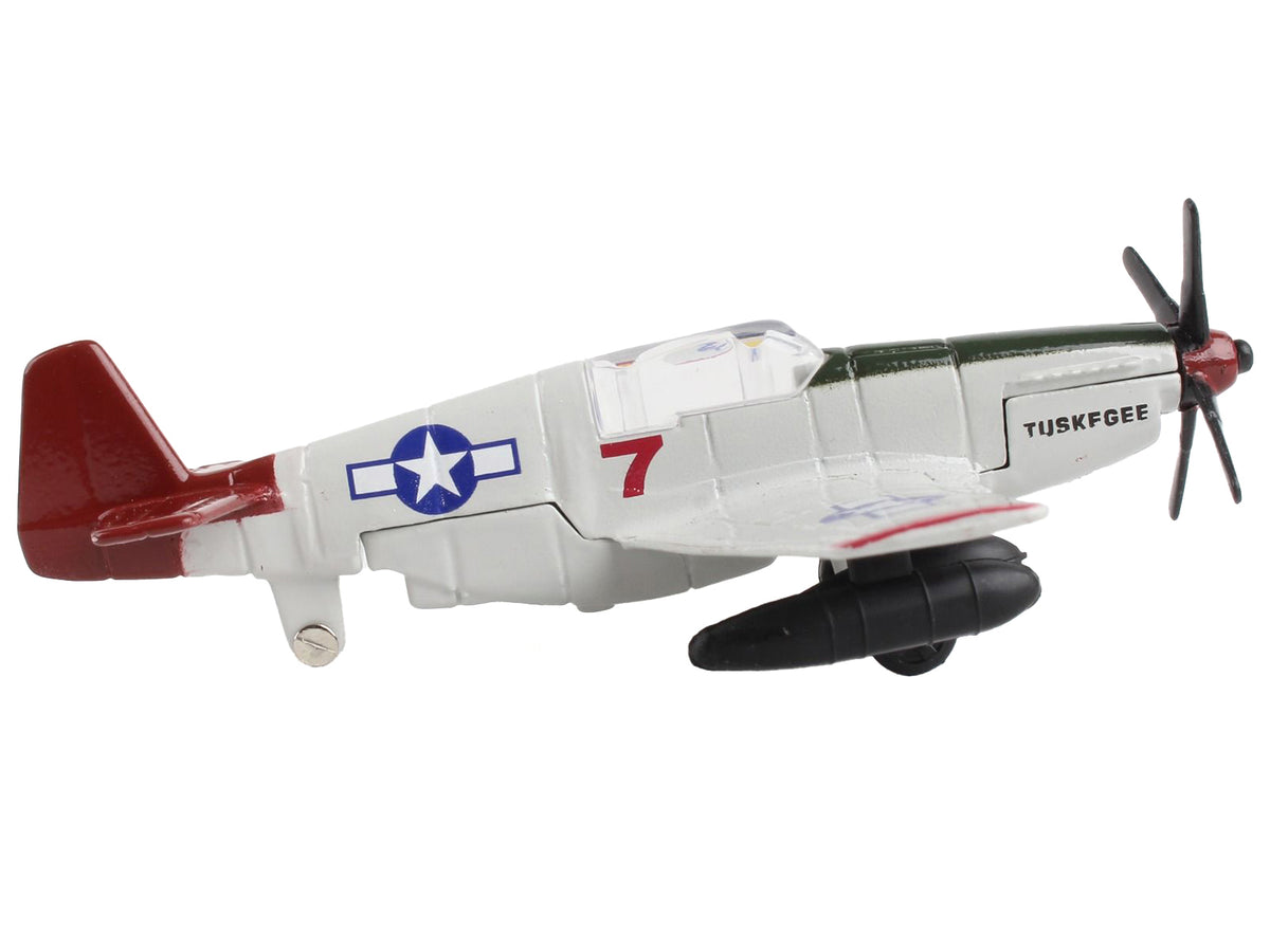 North American P-51C Mustang Fighter Aircraft Gray 'Tuskegee Airmen-United States Army Air Force' with Runway Section Diecast Model Airplane by Runway24