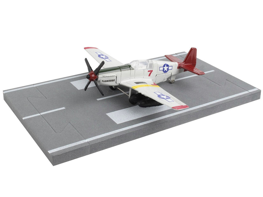 North American P-51C Mustang Fighter Aircraft Gray 'Tuskegee Airmen-United States Army Air Force' with Runway Section Diecast Model Airplane by Runway24