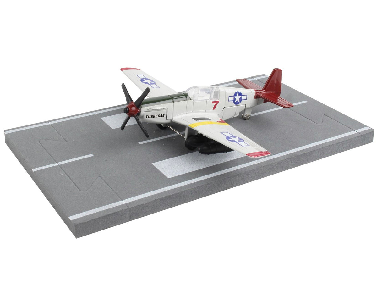 North American P-51C Mustang Fighter Aircraft Gray 'Tuskegee Airmen-United States Army Air Force' with Runway Section Diecast Model Airplane by Runway24
