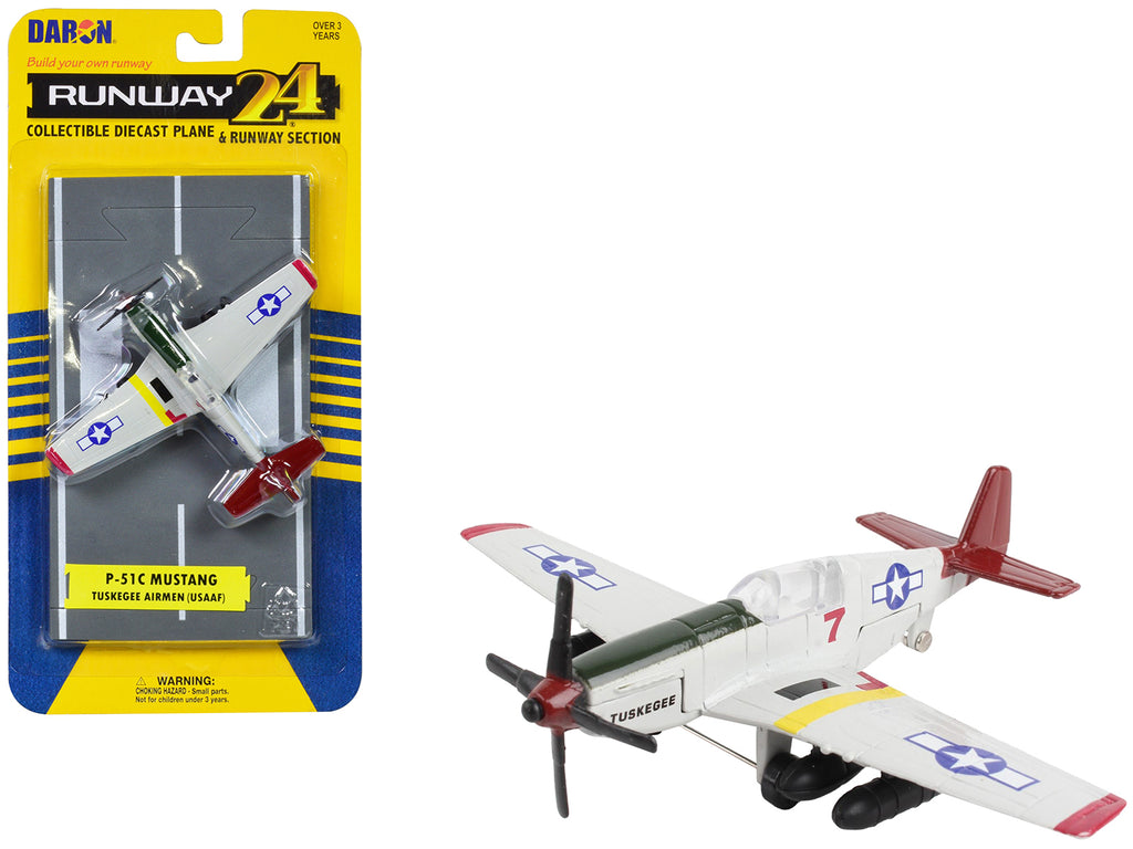 North American P-51C Mustang Fighter Aircraft Gray 'Tuskegee Airmen-United States Army Air Force' with Runway Section Diecast Model Airplane by Runway24