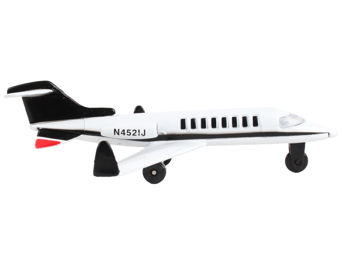 Private Jet Commercial Aircraft White with Black Tail 'N452IJ' with Runway Section Diecast Model Airplane by Runway24