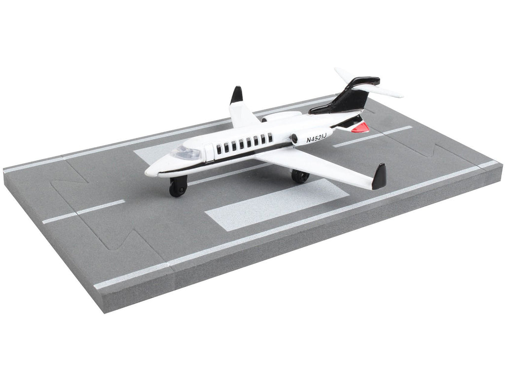 Private Jet Commercial Aircraft White with Black Tail 'N452IJ' with Runway Section Diecast Model Airplane by Runway24