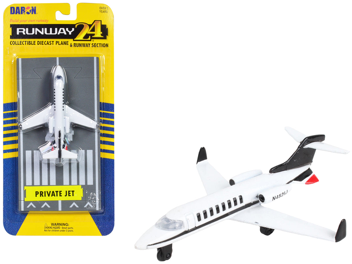 Private Jet Commercial Aircraft White with Black Tail 'N452IJ' with Runway Section Diecast Model Airplane by Runway24