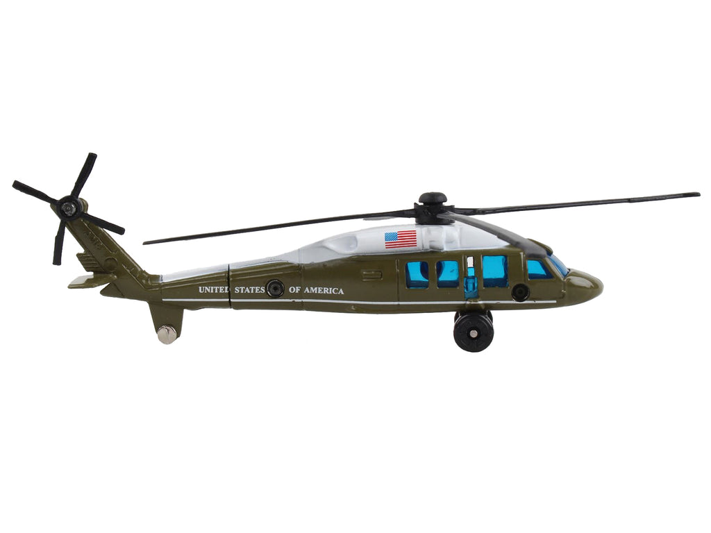 Sikorsky VH-60 White Hawk Helicopter Olive Drab with White Top 'United States Presidential Helicopter - Marine One' with Runway Section Diecast Model by Runway24
