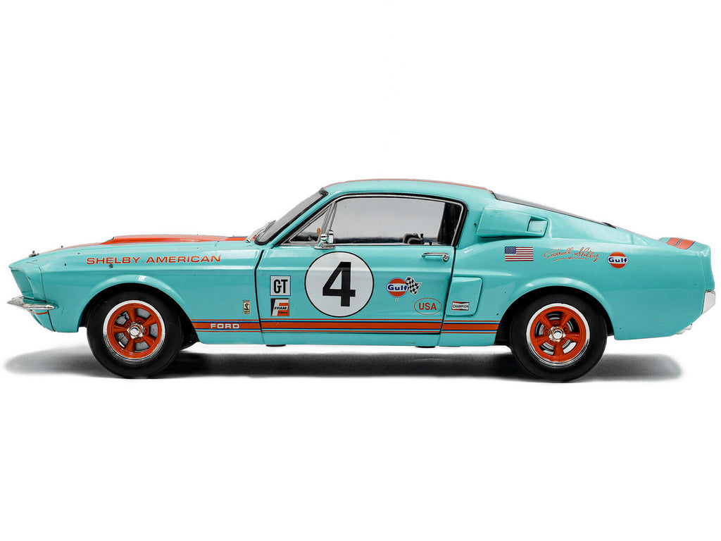 1967 Shelby GT500 #4 'Gulf Racing Tribute' Light Blue with Orange Stripes 1/18 Diecast Model Car by Solido