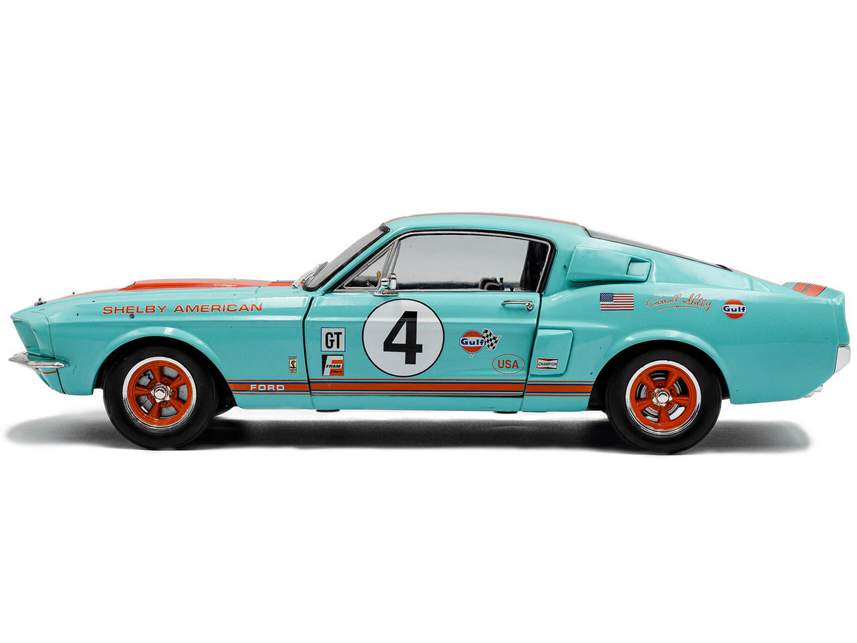 1967 Shelby GT500 #4 'Gulf Racing Tribute' Light Blue with Orange Stripes 1/18 Diecast Model Car by Solido