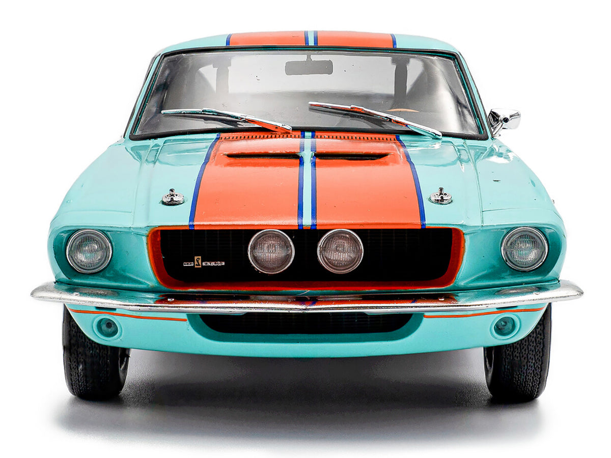 1967 Shelby GT500 #4 'Gulf Racing Tribute' Light Blue with Orange Stripes 1/18 Diecast Model Car by Solido
