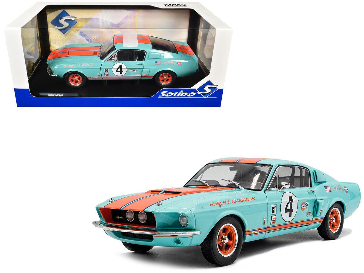 1967 Shelby GT500 #4 'Gulf Racing Tribute' Light Blue with Orange Stripes 1/18 Diecast Model Car by Solido