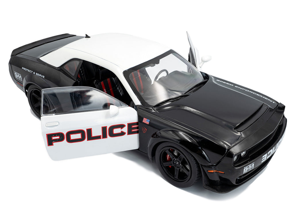 2023 Dodge Challenger Demon 'Police' Black and White 1/18 Diecast Model Car by Solido