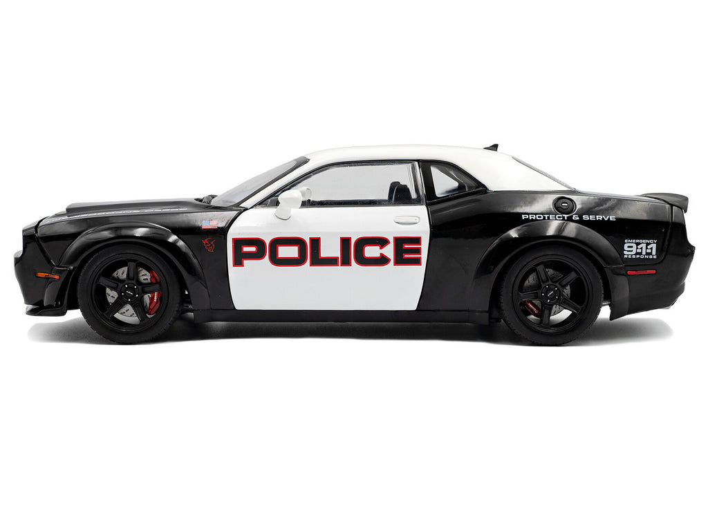 2023 Dodge Challenger Demon 'Police' Black and White 1/18 Diecast Model Car by Solido