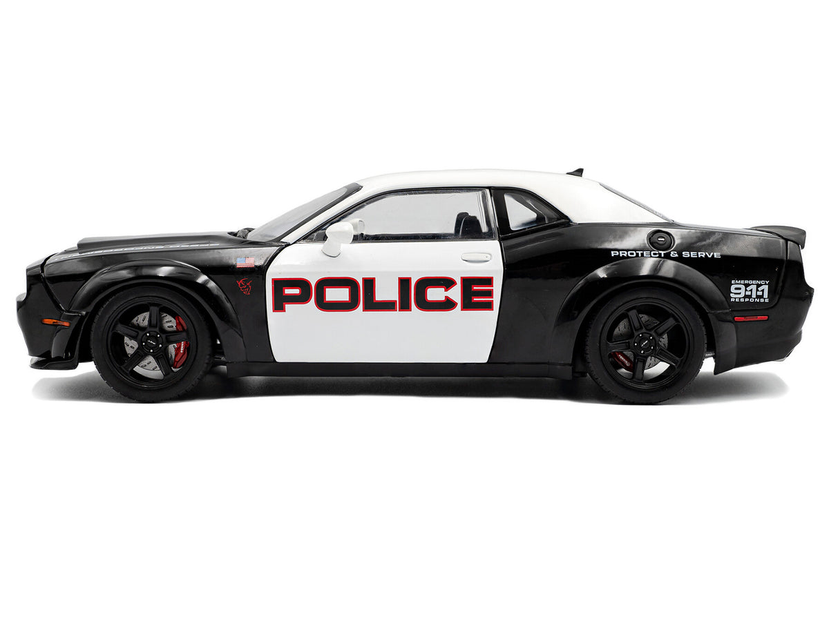 2023 Dodge Challenger Demon 'Police' Black and White 1/18 Diecast Model Car by Solido