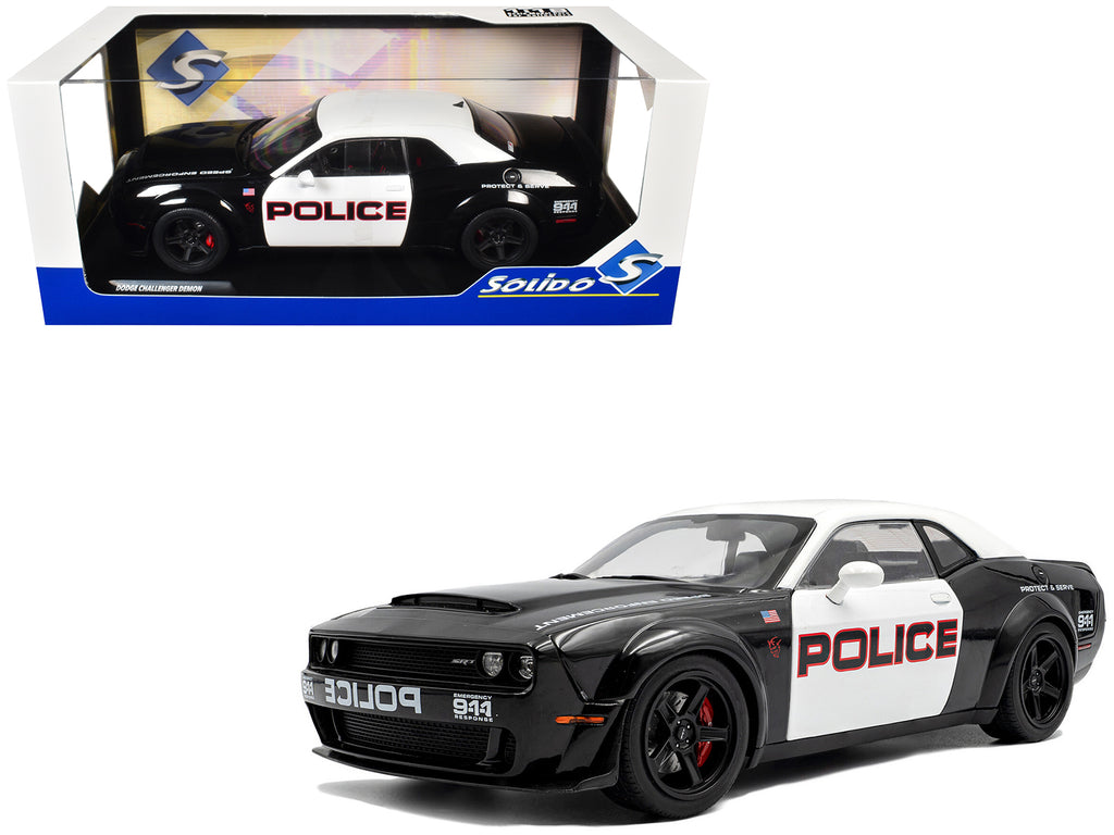 2023 Dodge Challenger Demon 'Police' Black and White 1/18 Diecast Model Car by Solido