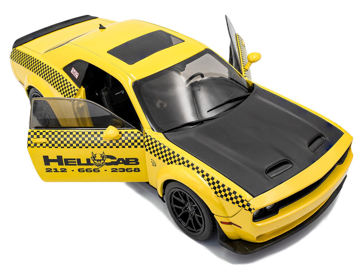 2023 Dodge Challenger SRT Hellcat Redeye Widebody Taxi 'NYC Hellcab' Yellow with Black Hood and Graphics 1/18 Diecast Model Car by Solido