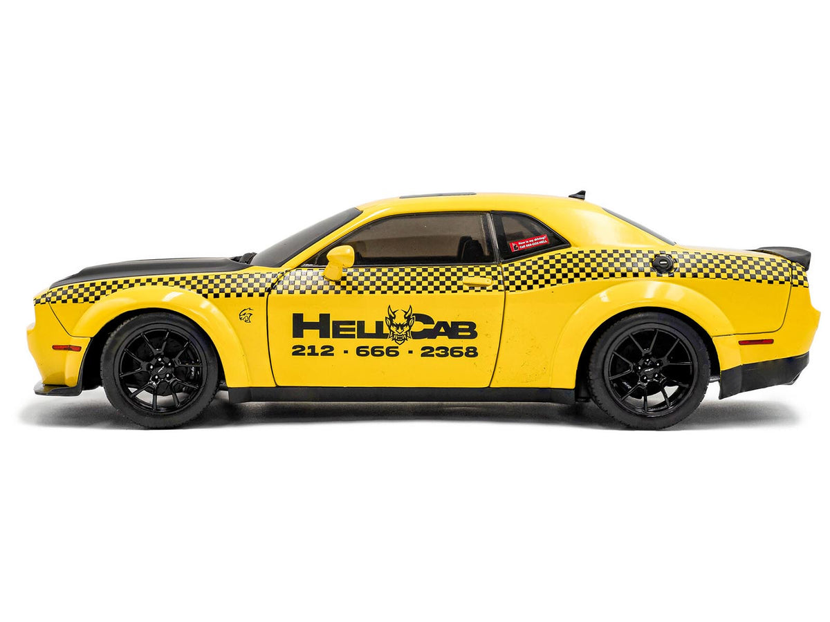 2023 Dodge Challenger SRT Hellcat Redeye Widebody Taxi 'NYC Hellcab' Yellow with Black Hood and Graphics 1/18 Diecast Model Car by Solido