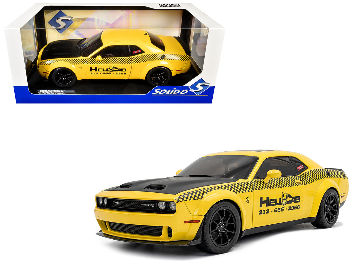 2023 Dodge Challenger SRT Hellcat Redeye Widebody Taxi 'NYC Hellcab' Yellow with Black Hood and Graphics 1/18 Diecast Model Car by Solido