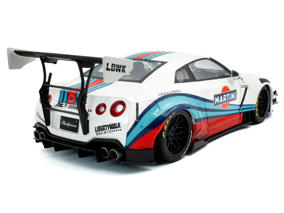 2024 Nissan GT-R (R35) RHD (Right Hand Drive) with Liberty Walk 2.0 Body Kit 'Martini Racing' White with Stripes 1/18 Diecast Model Car by Solido